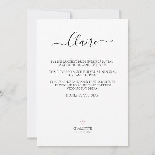 Thank Bridesmaid with Photo and Typography (Rückseite)