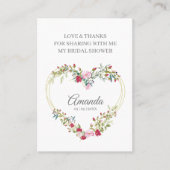Thank Floral Heart for Bridal Shower Name & Quote Visitenkarte (Vorderseite)
