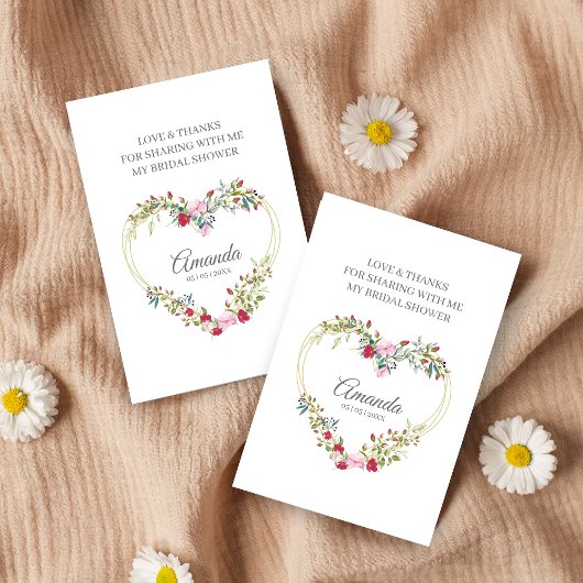 Thank Floral Heart for Bridal Shower Name & Quote Visitenkarte