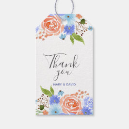 Thank watercolor You blue and peach florals Geschenkanhänger