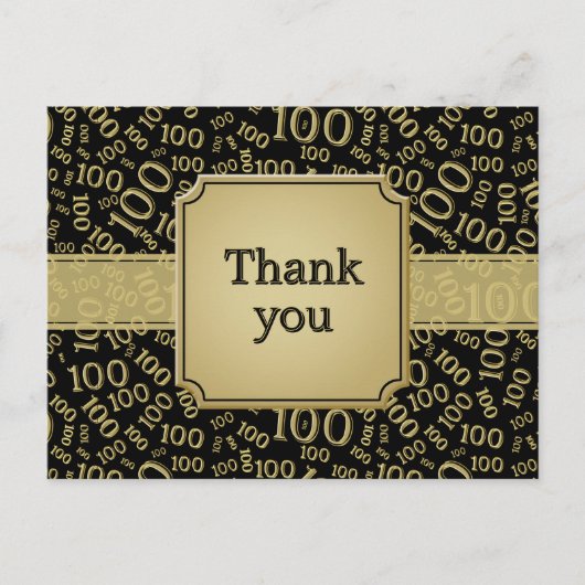 Thank You 100th Birthday Number Pattern Gold/Black Postkarte (Vorderseite)