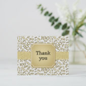 Thank You 100th Birthday Number Pattern Gold/White Postkarte (Stehend Vorderseite)