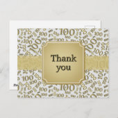 Thank You 100th Birthday Number Pattern Gold/White Postkarte (Vorne/Hinten)