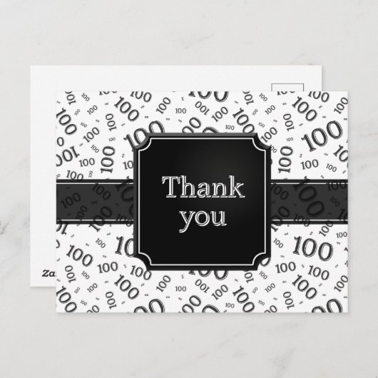 Thank You 100th Number Pattern Black/White Postkarte (Vorne/Hinten)