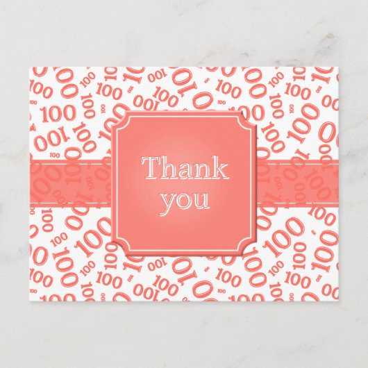 Thank You 100th Number Pattern Coral/White Postkarte (Vorderseite)