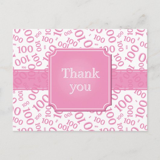 Thank You 100th Number Pattern Pink/White Postkarte (Vorderseite)