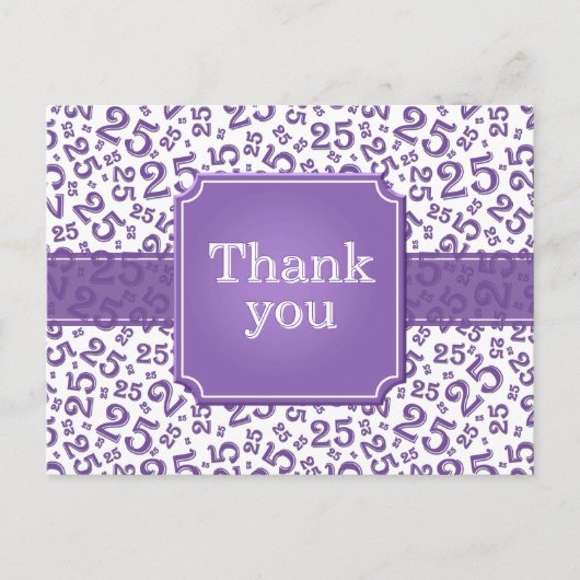 Thank You 25 Number Pattern Purple/White Postkarte (Vorderseite)