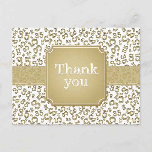 Thank You 35 Number Pattern Gold/White Postkarte (Vorderseite)
