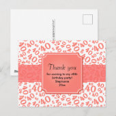 Thank You 40 Number Pattern Coral/White Postkarte (Vorne/Hinten)