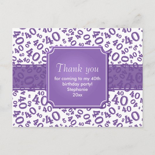 Thank You 40 Number Pattern Purple/White Postkarte (Vorderseite)