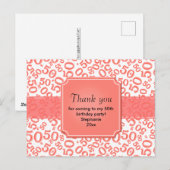 Thank You 50 Random Number Pattern Coral/White Postkarte (Vorne/Hinten)