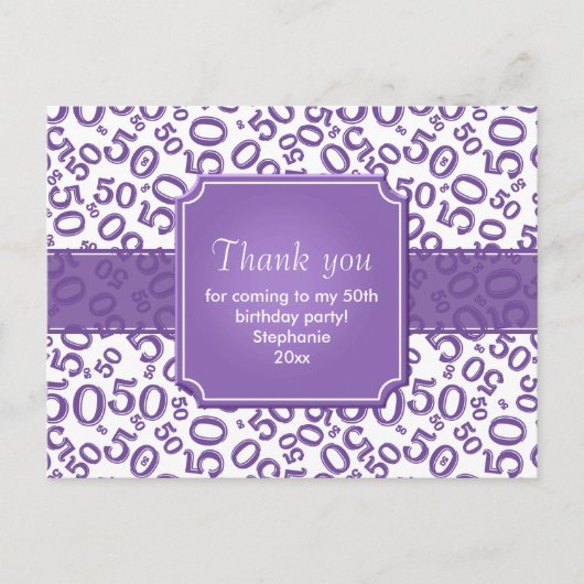 Thank You 50 Random Number Pattern Purple/White Postkarte (Vorderseite)
