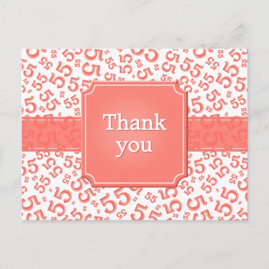 Thank You 55 Number Pattern Coral/White Postkarte (Vorderseite)