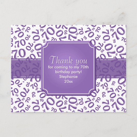 Thank You 70 Birthday Number Pattern Purple/White Postkarte (Vorderseite)
