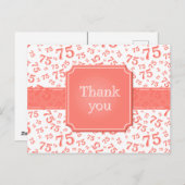 Thank You 75 Number Pattern Coral/White Postkarte (Vorne/Hinten)