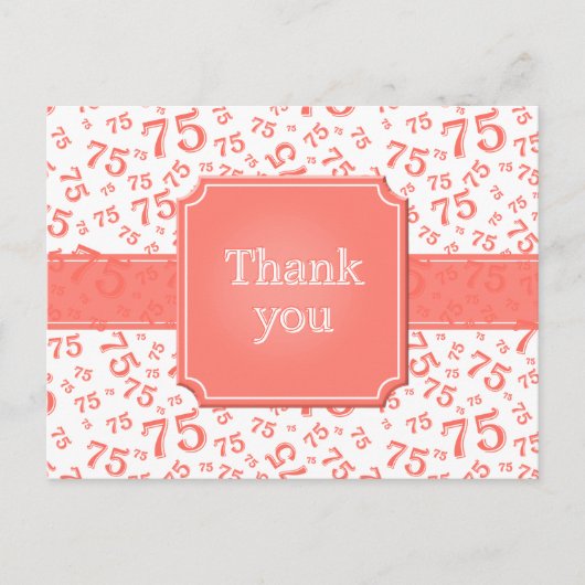 Thank You 75 Number Pattern Coral/White Postkarte (Vorderseite)