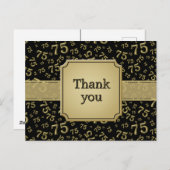 Thank You 75 Number Pattern Gold/Black Postkarte (Vorne/Hinten)
