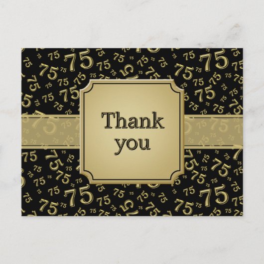 Thank You 75 Number Pattern Gold/Black Postkarte (Vorderseite)