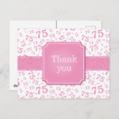 Thank You 75 Number Pattern Pink/White Postcard Postkarte (Vorne/Hinten)