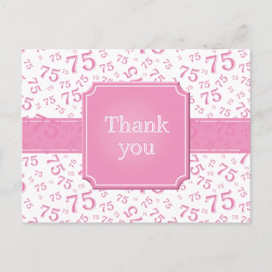 Thank You 75 Number Pattern Pink/White Postcard Postkarte (Vorderseite)
