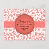 Thank You: 80th Coral/White Number Pattern Postkarte (Vorderseite)