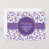 Thank You 90 Purple/White Birthday Number Pattern Postkarte (Vorne/Hinten)