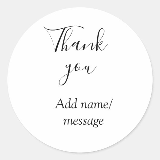 Thank you add name message simple stylish calligra runder aufkleber (Vorderseite)