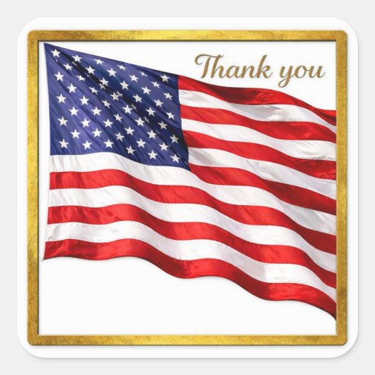 Thank You American Flag Square Envelope Seal Quadratischer Aufkleber (Vorderseite)