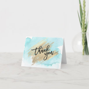 THANK YOU Baby Shower Blue Gold Watercolor Dankeskarte