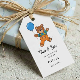 Thank you Baby Shower for Boy Blue Balloon Bear  Geschenkanhänger