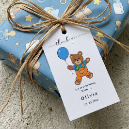 Thank you Baby Shower for Boy Blue Balloon Bear Geschenkanhänger