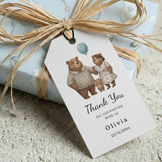 Thank you Baby Shower for Boy Blue Balloon Bear Geschenkanhänger