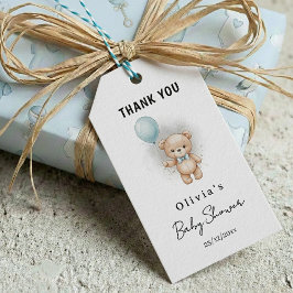 Thank you Baby Shower for Boy Blue Balloon Bear Geschenkanhänger