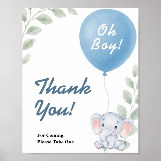 Thank You Balloon Elephant Baby Shower SIGN Poster (Vorne)