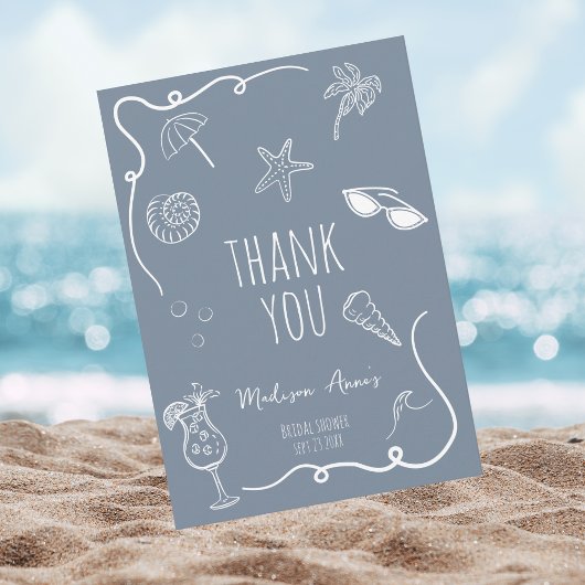 Thank You Beach Doodle Bridal Shower Card Dankeskarte