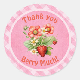Thank You Berry Much Strawberry Pink Gingham Runder Aufkleber