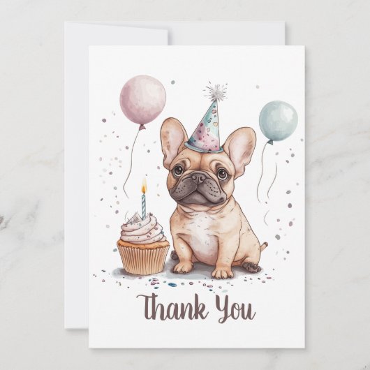 Thank You Birthday French Bulldog Dankeskarte (Vorderseite)