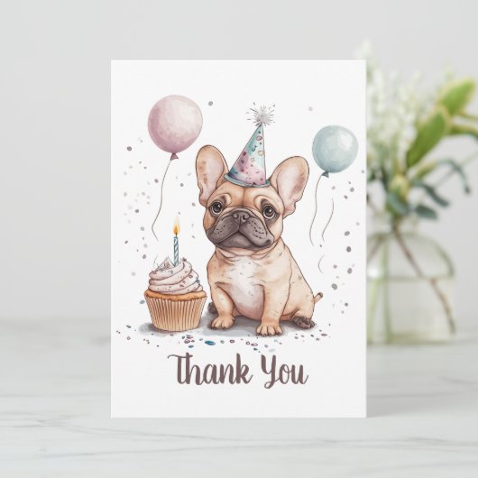 Thank You Birthday French Bulldog Dankeskarte (Stehend Vorderseite)