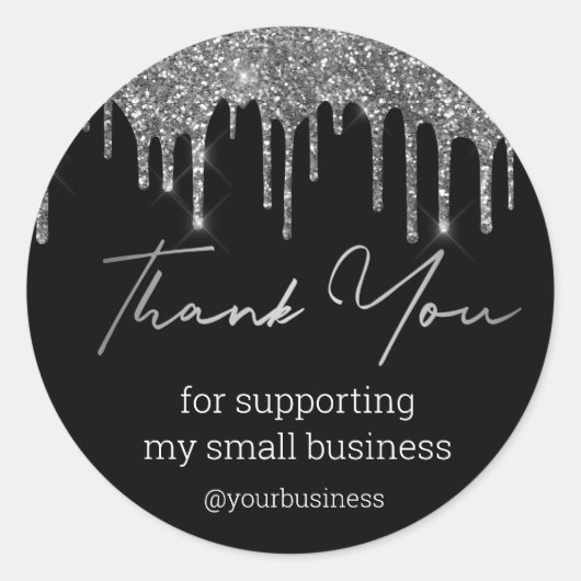 thank you black and silver glitters small business runder aufkleber (Vorderseite)