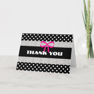 Thank You Black & White Polka Dot  with Pink Bow Dankeskarte
