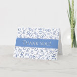 "Thank you!" Blue and White Number 90 Pattern Dankeskarte<br><div class="desc">A cool way to say thank you to your guests at your 90th birthday party. There is a text template which make it easy to change the text to your own words, name, initial, or monogram. The background is a blue and white number pattern with the 90 repeated and scattered...</div>