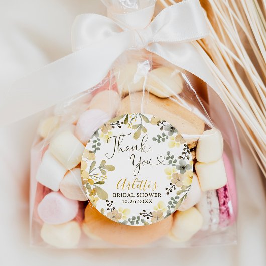 Thank you boho floral autumn chic bridal shower runder aufkleber