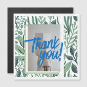 Thank You Botanical Greenery Card with Blue Brush Magnetkarte (Vorne/Hinten)