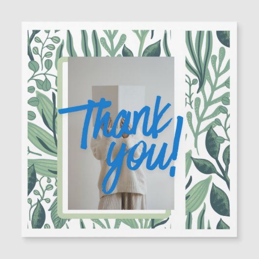 Thank You Botanical Greenery Card with Blue Brush Magnetkarte (Vorderseite)