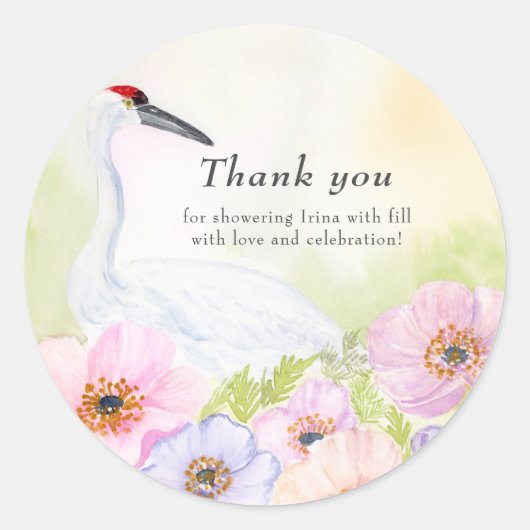 Thank You Bridal Shower Whooping Crane Anemones  Runder Aufkleber (Vorderseite)