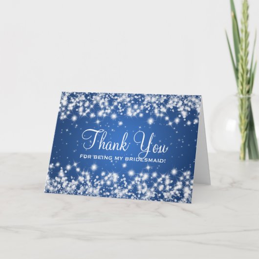 Thank You Bridesmaid Winter Sparkle Blue Dankeskarte (Vorderseite)