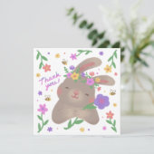Thank You: Bunny with Flowers Einladung (Stehend Vorderseite)
