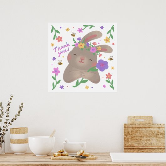 Thank You: Bunny with Flowers Poster (Küche)