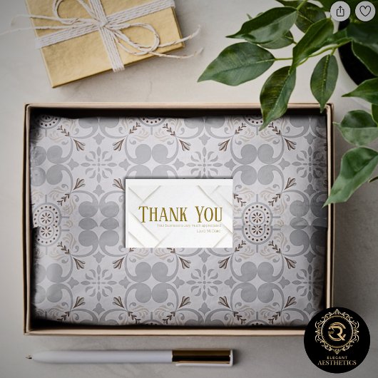 Thank You Business Sticker White & Gold