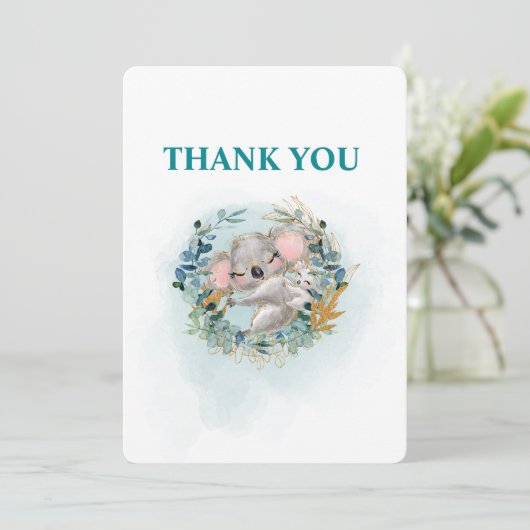 Thank You Card Baby Shower "Baby Koala" Dankeskarte (Stehend Vorderseite)
